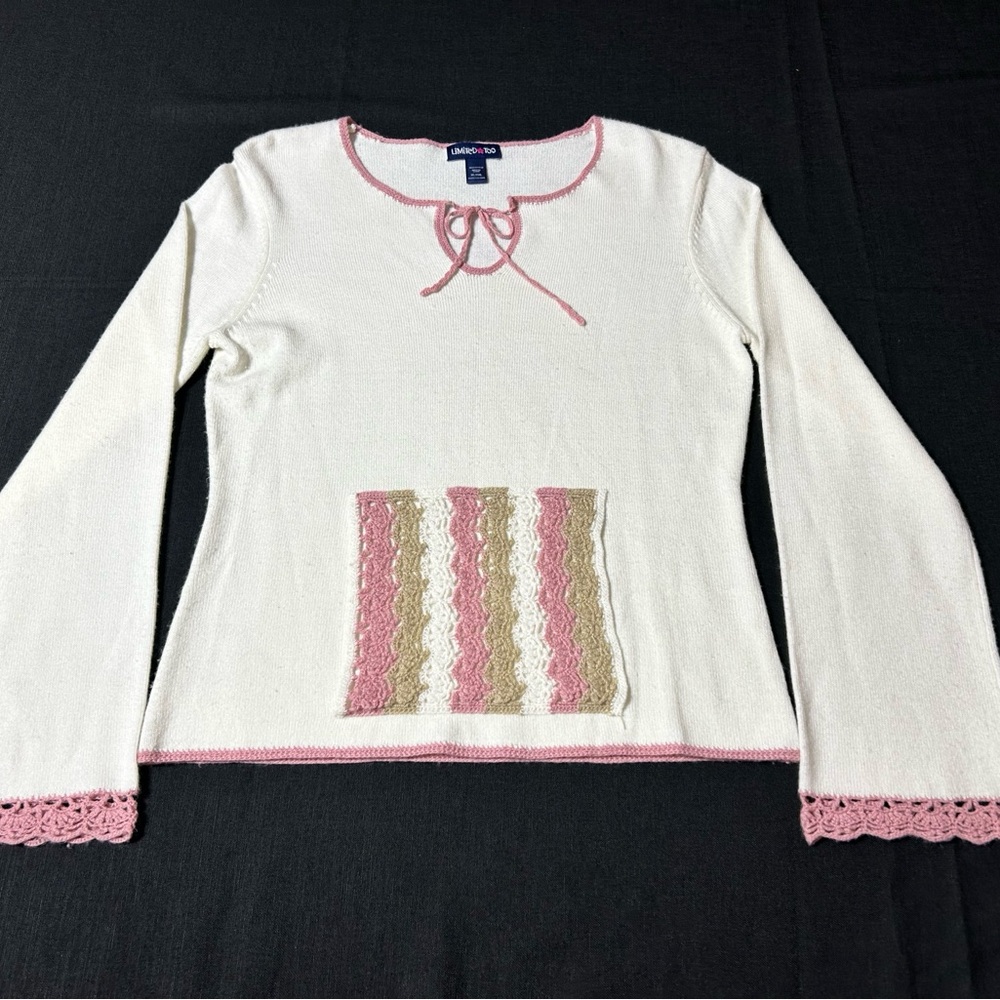 Limited Too Cream and Pink Crew Neck Sweater with Decorative Panels
